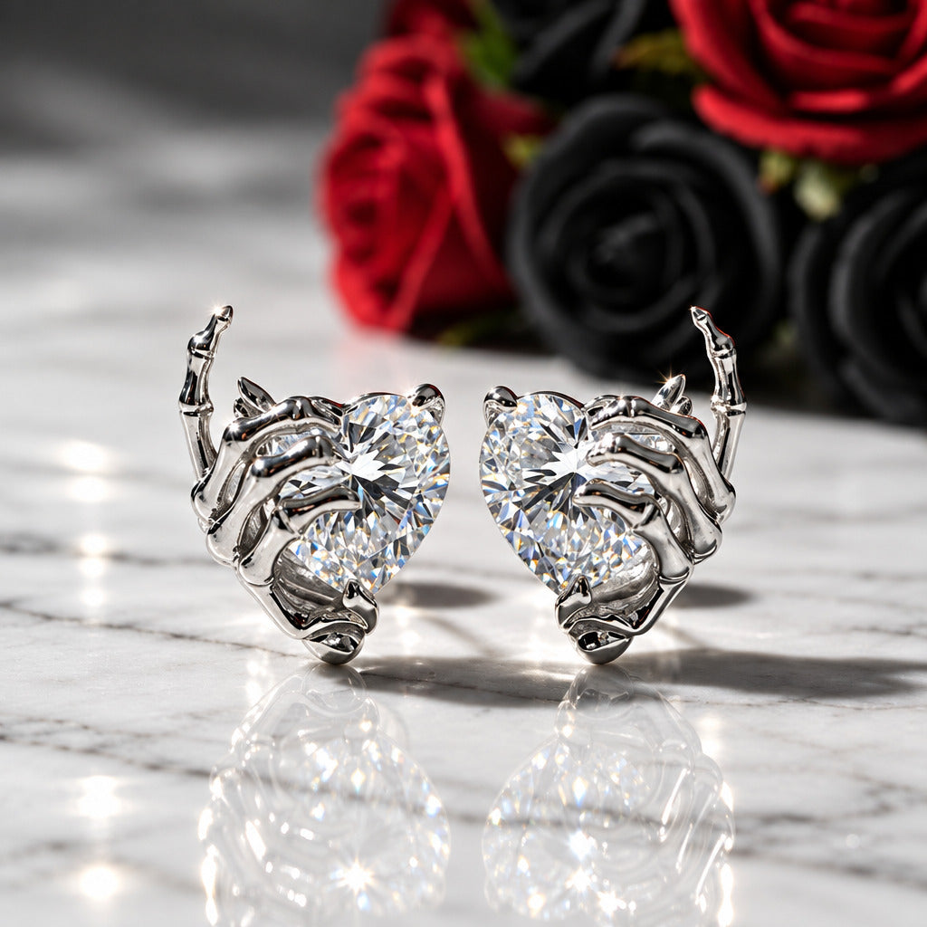 You’ve Got My Heart Forever Gothic Diamond Option Heart Earrings-Black Diamonds New York