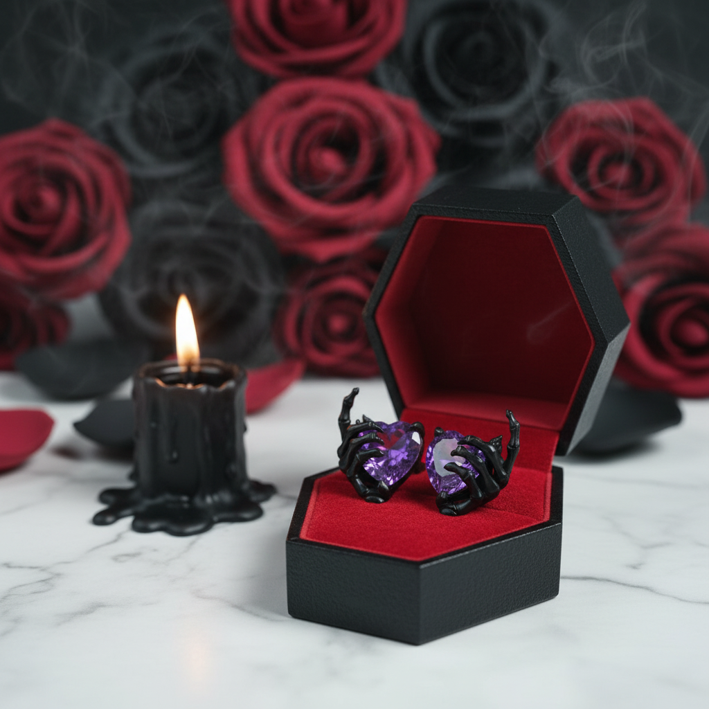 You’ve Got My Heart Forever Gothic Diamond Option Heart Earrings-Black Diamonds New York