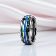 Abalone Shell Grooved Opal Tungsten Wedding Band-Black Diamonds New York