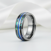 Abalone Shell Grooved Opal Tungsten Wedding Band-Black Diamonds New York