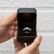 Abalone Shell Grooved Opal Tungsten Wedding Band-Black Diamonds New York