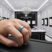 Abalone Shell Grooved Opal Tungsten Wedding Band-Black Diamonds New York