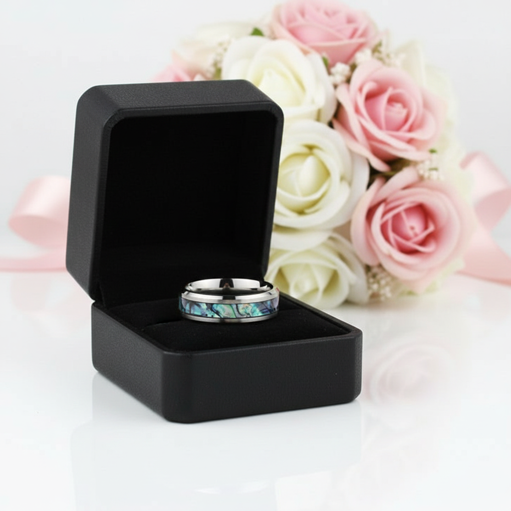 Abalone Shell Men's Titanium Wedding Band-Black Diamonds New York