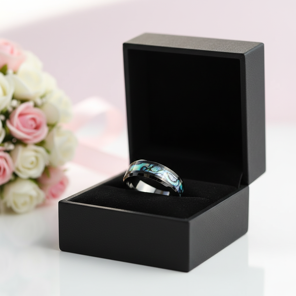 Abalone Shell Men's Titanium Wedding Band-Black Diamonds New York