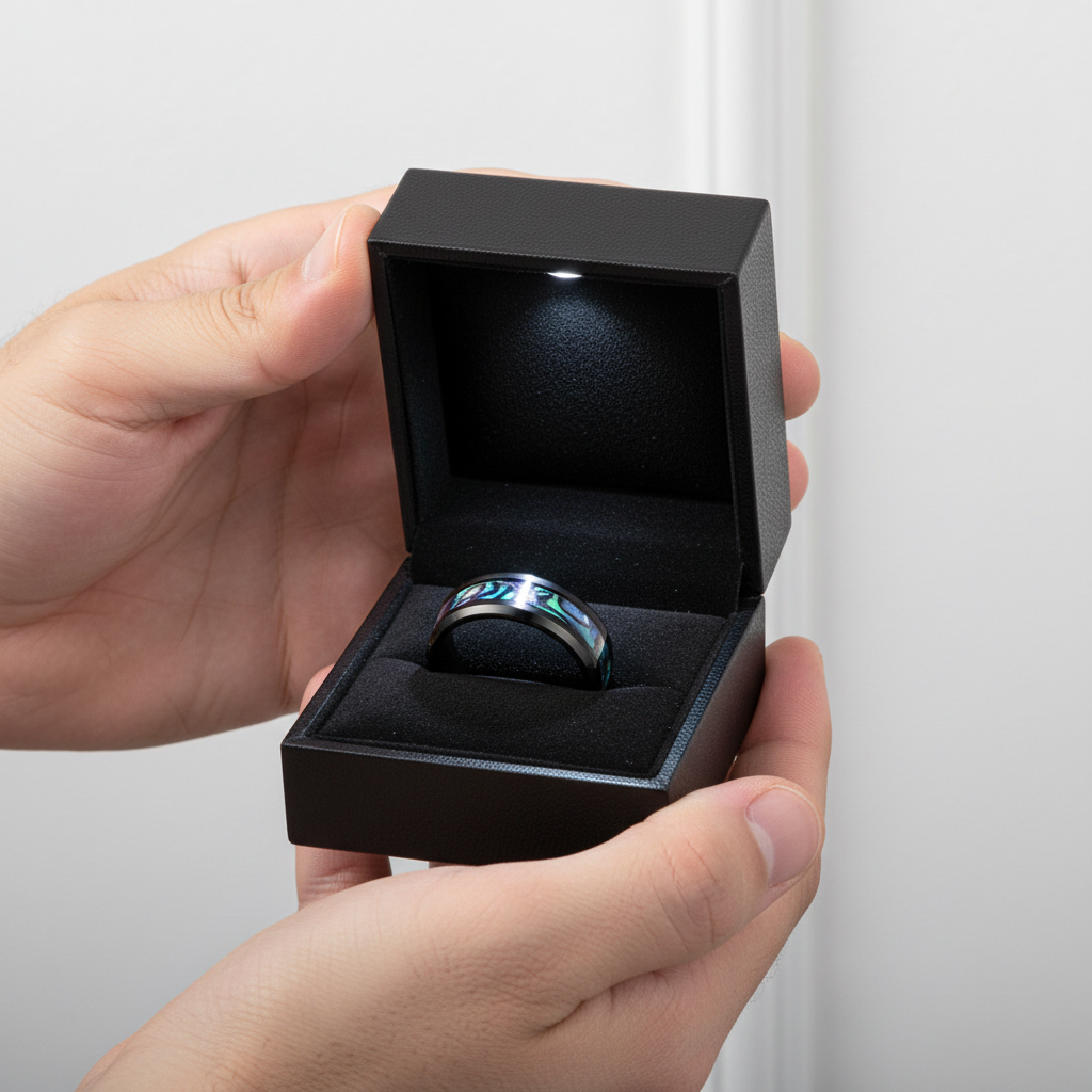 Abalone Shell Men's Titanium Wedding Band-Black Diamonds New York