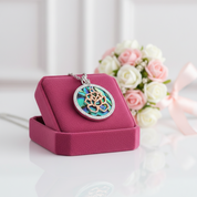 Abalone Shell Pendant Necklace with Rose Gold Flower-Black Diamonds New York