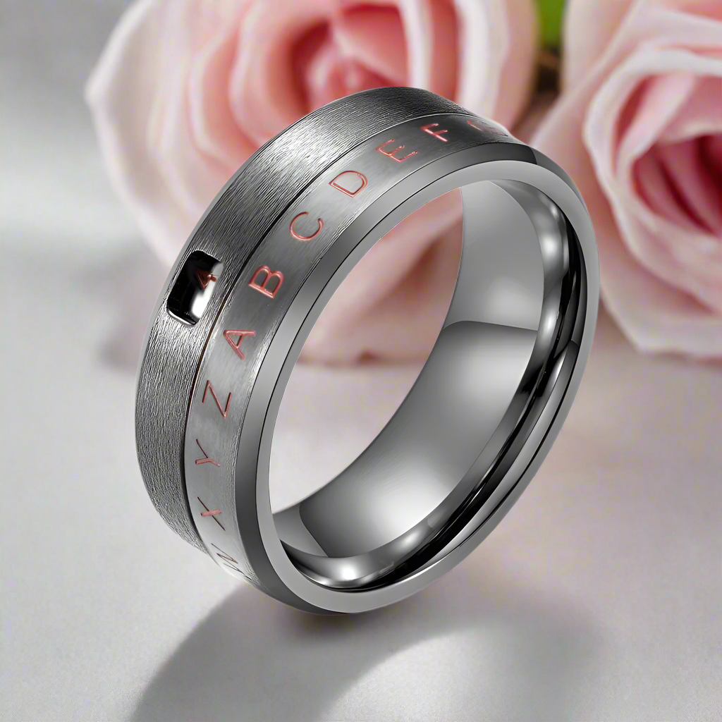 ABCD Titanium Steel Spinner Wedding Band-Black Diamonds New York