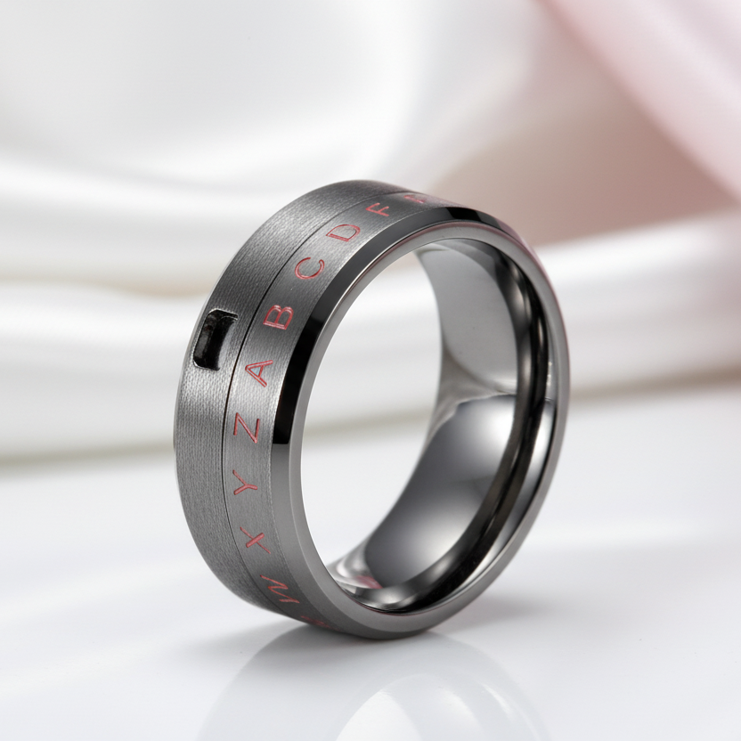 ABCD Titanium Steel Spinner Wedding Band-Black Diamonds New York