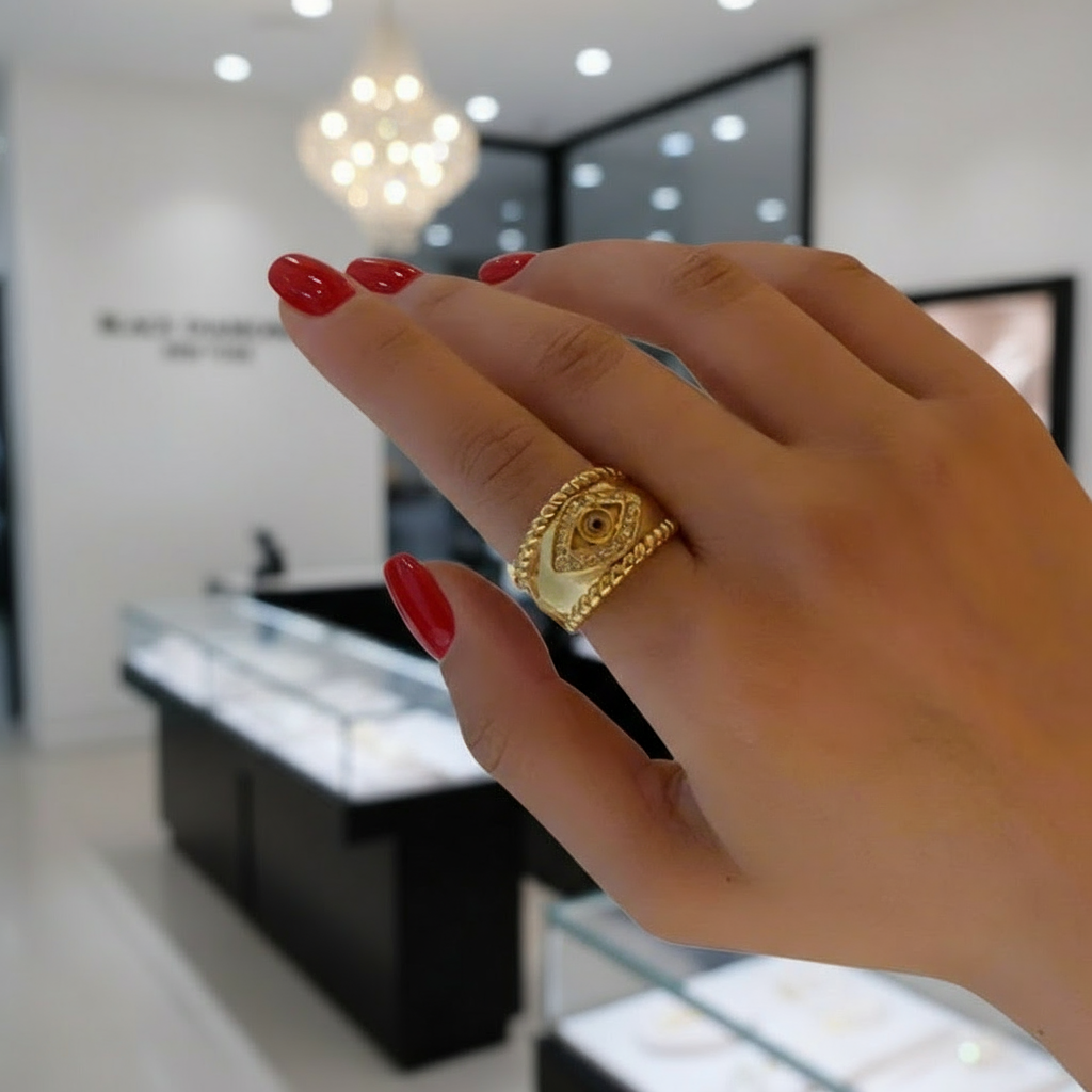 Aesthetic Devil's Eye Women's Wedding Band-Black Diamonds New York