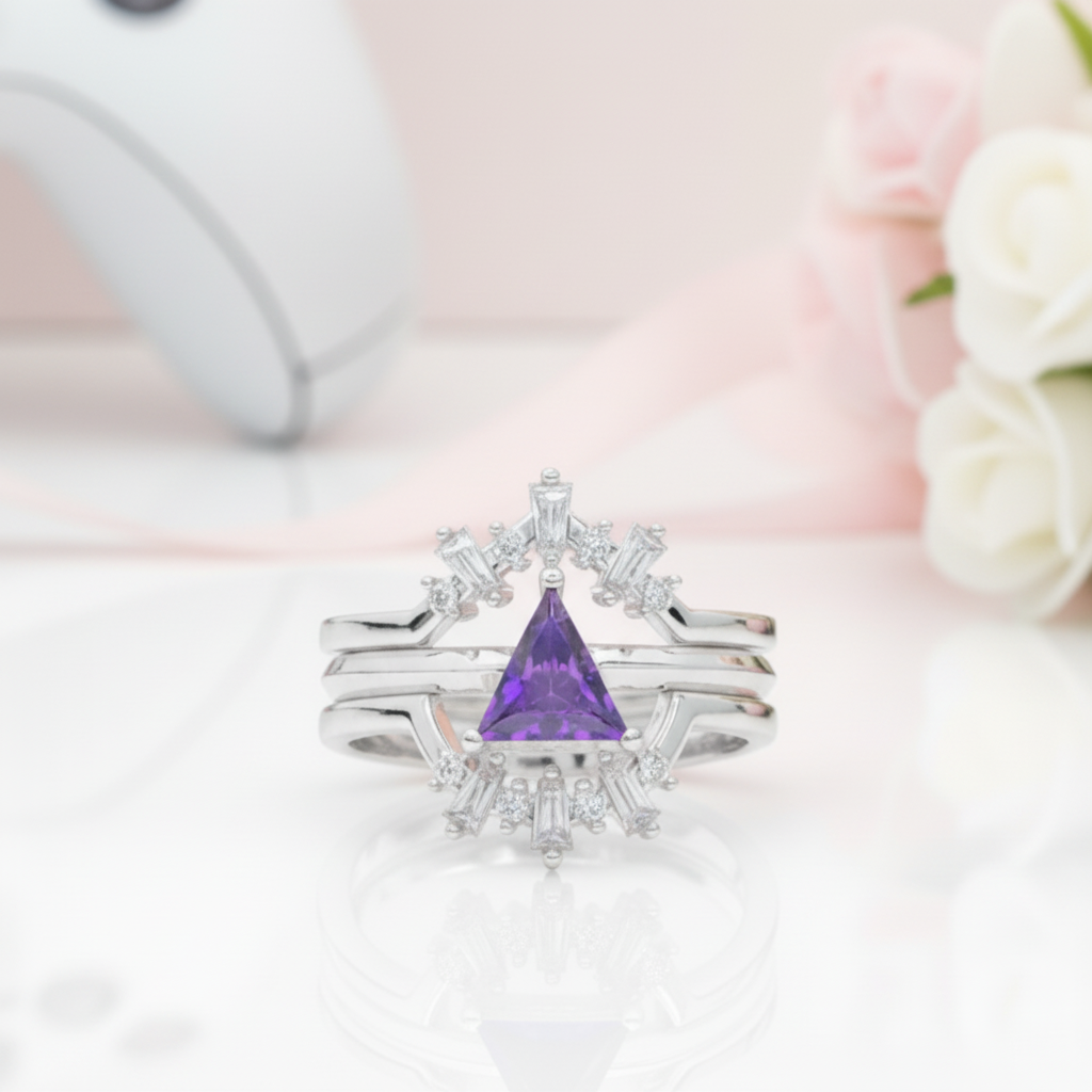 Alchemist 3 Piece Ring Set (Women)- 14k Rose Gold Video Game Inspired Rings-Black Diamonds New York