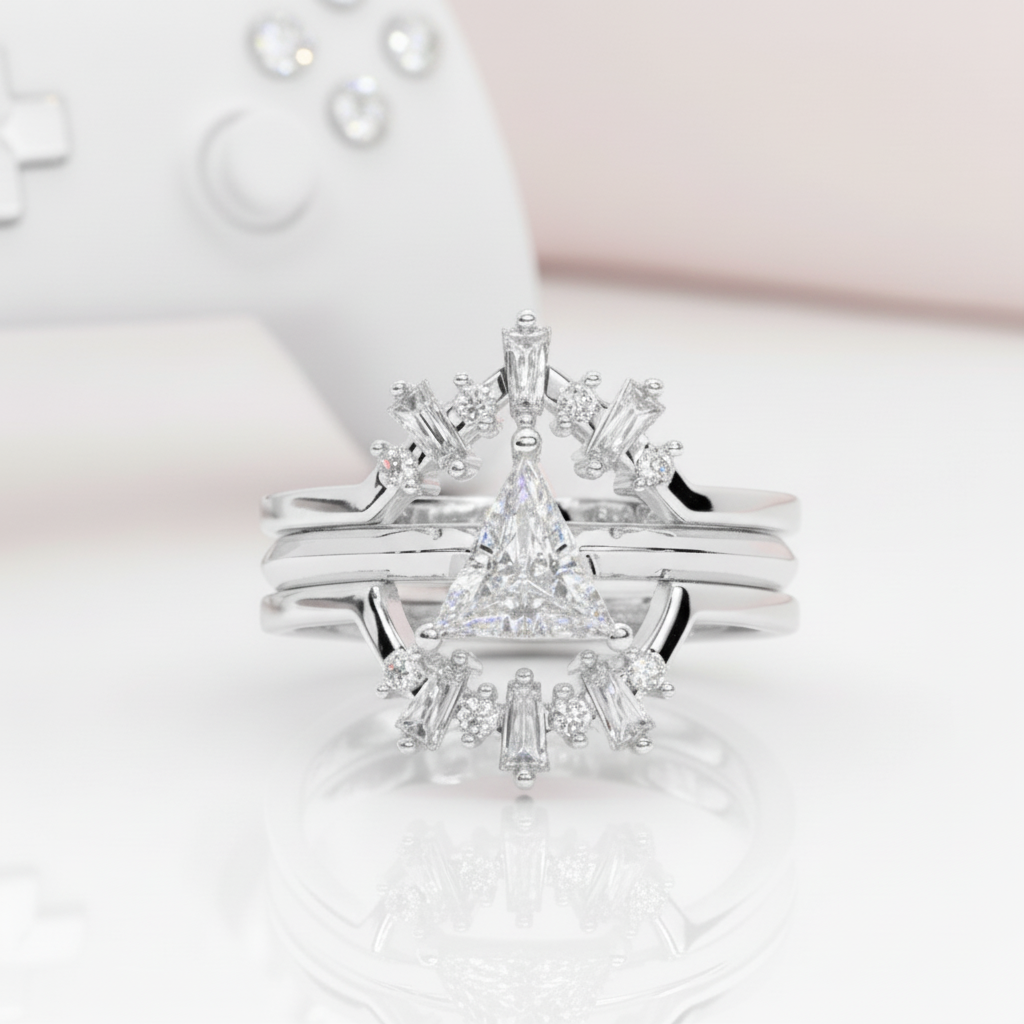 Alchemist 3 Piece Ring Set (Women)- 14k Rose Gold Video Game Inspired Rings-Black Diamonds New York