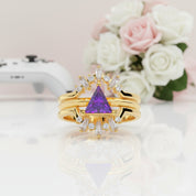 Alchemist 3 Piece Ring Set (Women)- 14k Rose Gold Video Game Inspired Rings-Black Diamonds New York