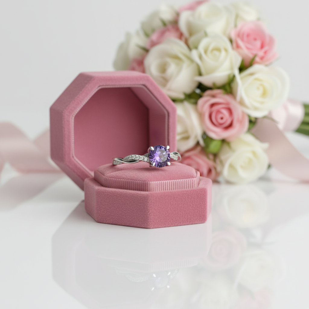 Alexandrite Stone Twist Round Cut Engagement Ring-Black Diamonds New York