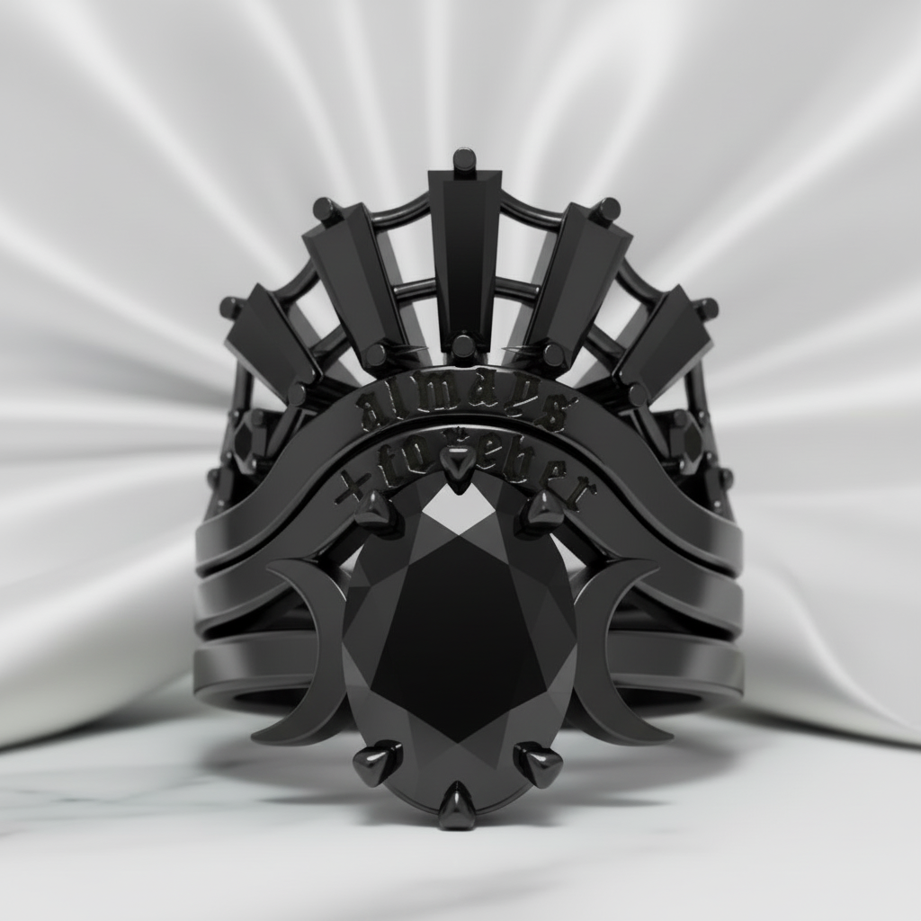 Always and Forever Promise Rings - Oval Cut Diamond Option Gothic Bridal Set in 14K Rose Gold-Black Diamonds New York