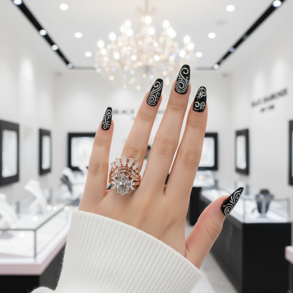 Always and Forever Promise Rings - Oval Cut Diamond Option Gothic Bridal Set in 14K Rose Gold-Black Diamonds New York