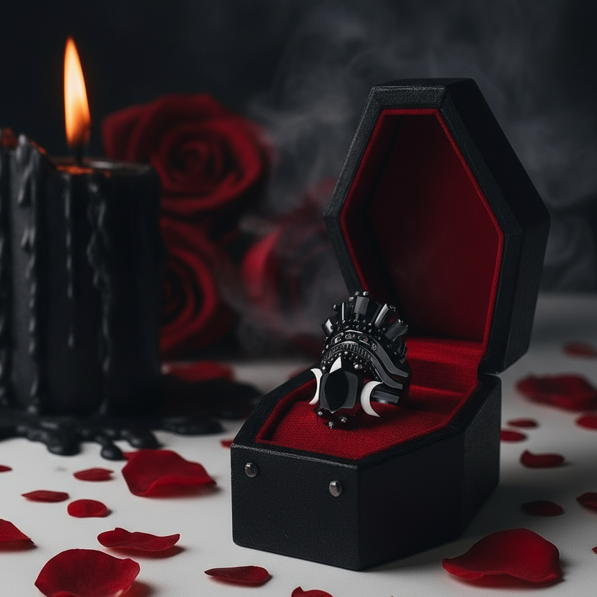 Always and Forever Promise Rings - Oval Cut Diamond Gothic Bridal Set in 14K Rose Gold-Black Diamonds New York