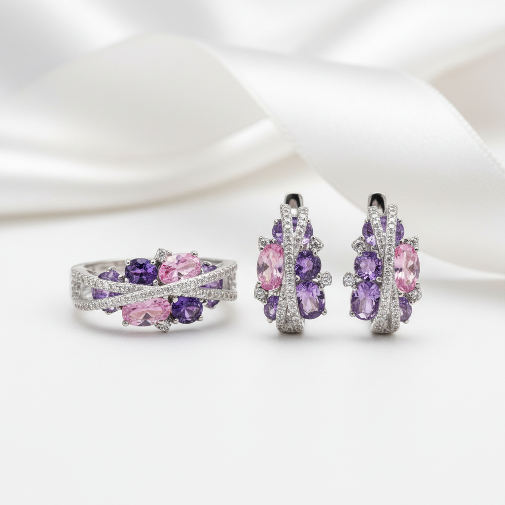 Amethyst & Diamond Option Jewelry Set-Black Diamonds New York