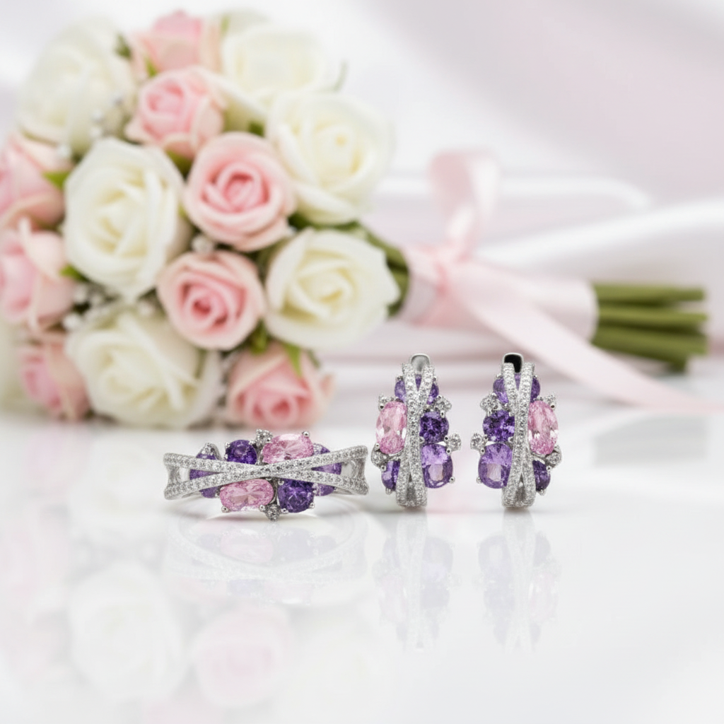 Amethyst & Diamond Option Jewelry Set-Black Diamonds New York