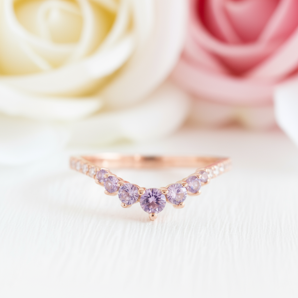 Amethyst Purple Thin Stacking Wedding Band-Black Diamonds New York