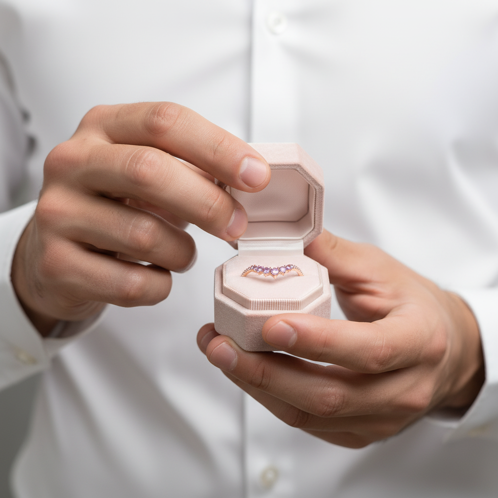 Amethyst Purple Thin Stacking Wedding Band-Black Diamonds New York