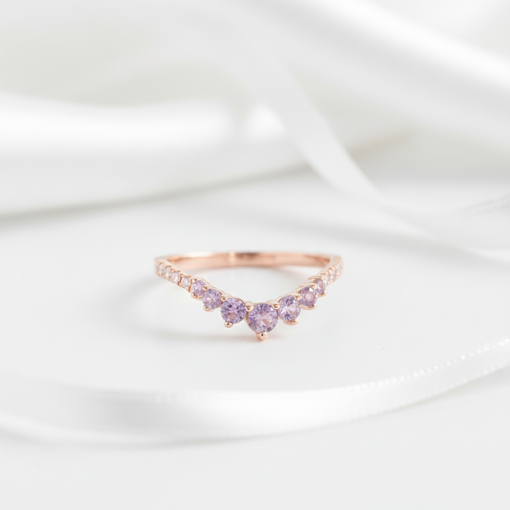 Amethyst Purple Thin Stacking Wedding Band-Black Diamonds New York