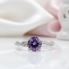Amethyst Purple Twist Round Cut Engagement Ring