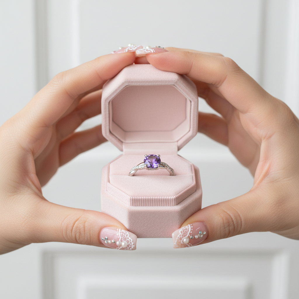 Purple Amethyst Twist Round Cut Engagement Ring
