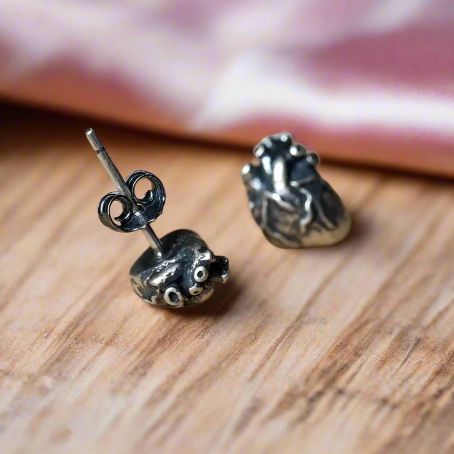 Anatomical Human Heart Punk Stud Earrings-Black Diamonds New York