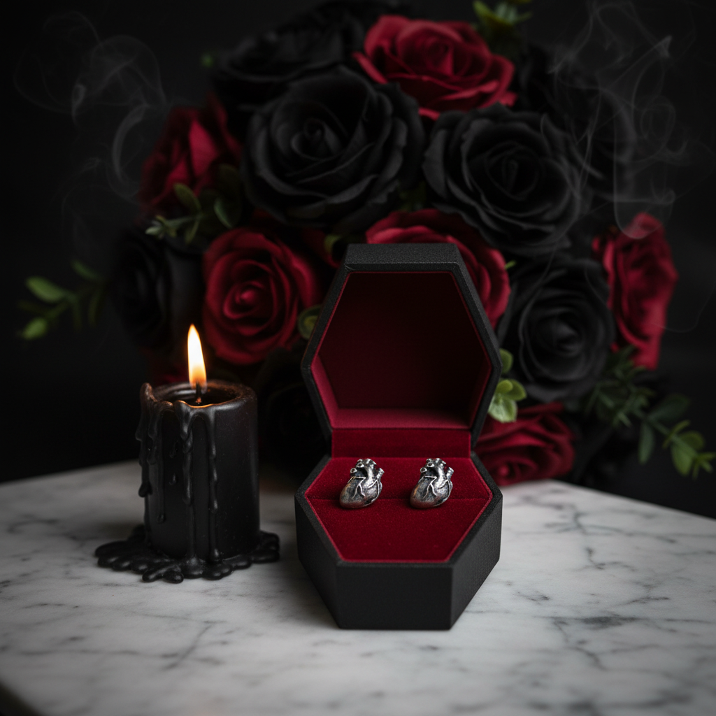 Anatomical Human Heart Punk Stud Earrings-Black Diamonds New York