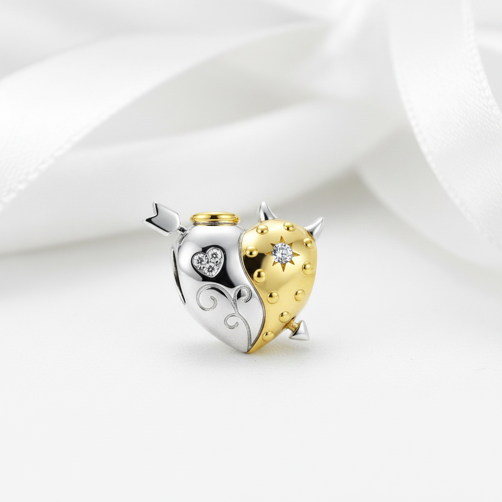 Angel & Devil Heart Shaped Charm-Black Diamonds New York