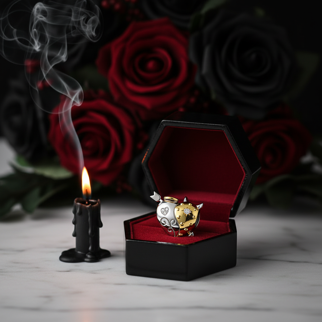 Angel & Devil Heart Shaped Charm-Black Diamonds New York