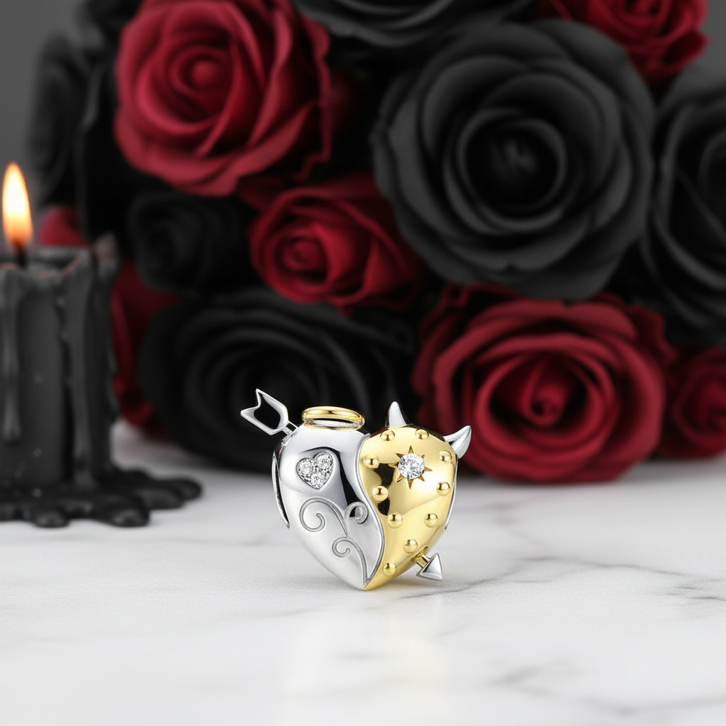 Angel & Devil Heart Shaped Charm-Black Diamonds New York