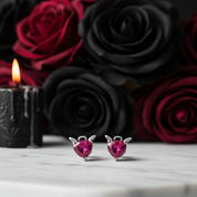 Angel & Devil Pink Heart Cut Diamond Stud Earrings-Black Diamonds New York