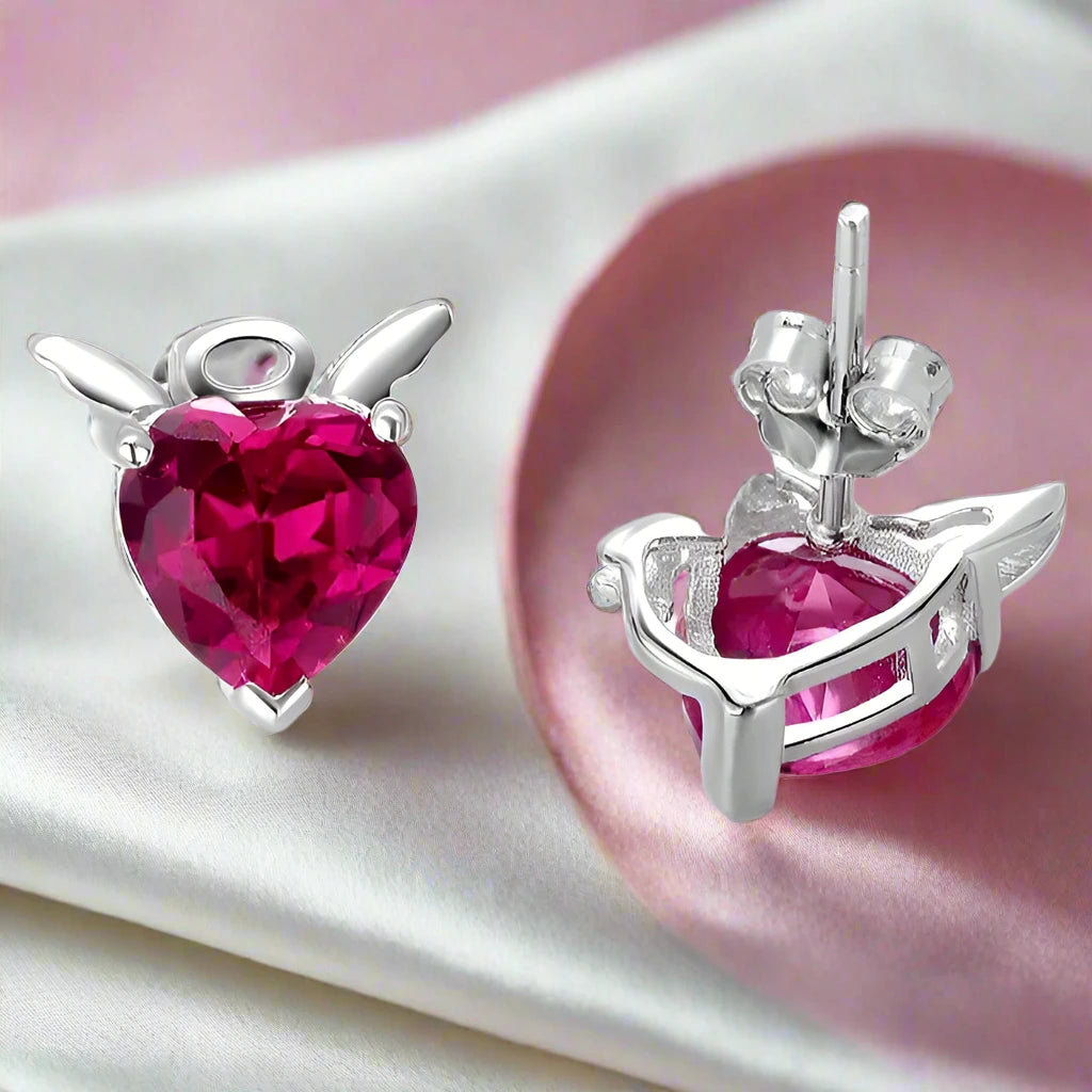 Angel & Devil Pink Heart Cut Diamond Stud Earrings-Black Diamonds New York