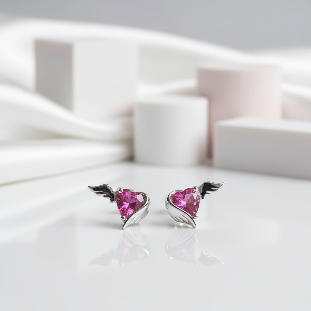 Angel & Devil Pink Heart Cut Diamond Stud Earrings-Black Diamonds New York