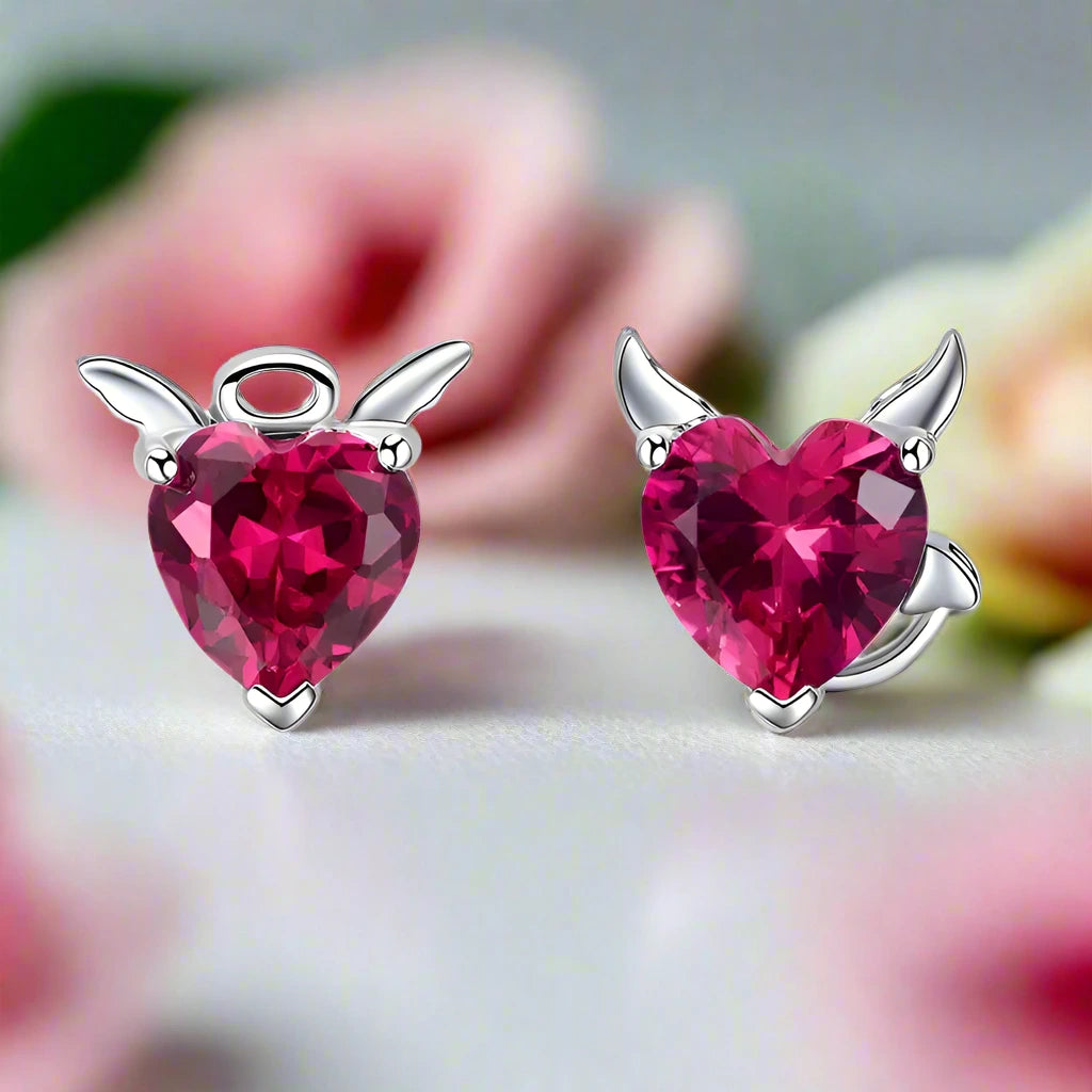 Angel & Devil Pink Heart Cut Diamond Stud Earrings-Black Diamonds New York