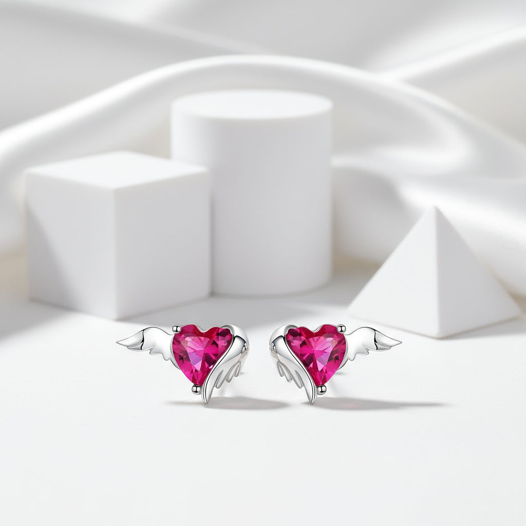 Angel & Devil Pink Heart Cut Diamond Stud Earrings-Black Diamonds New York