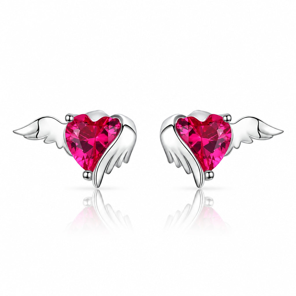 Angel & Devil Pink Heart Cut Diamond Option Stud Earrings-Black Diamonds New York