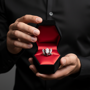 Angel's Wings- 14k White Gold Pear Cut and Red Heart Diamond Gothic Promise Ring-Black Diamonds New York