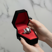 Angel's Wings- 14k White Gold Pear Cut and Red Heart Diamond Gothic Promise Ring-Black Diamonds New York