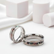 Antler Camouflage Granite Titanium Wedding Band-Black Diamonds New York