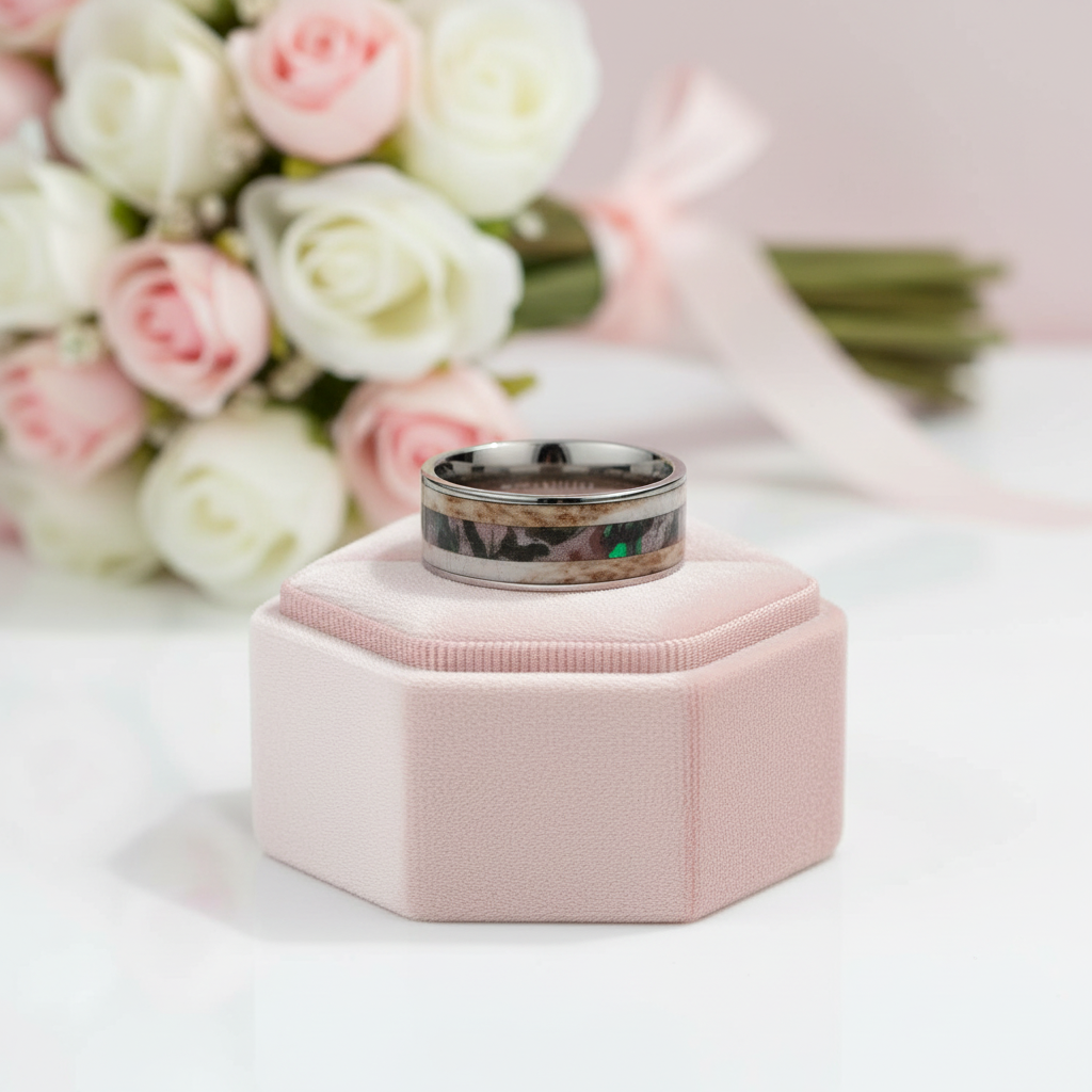 Antler Camouflage Granite Titanium Wedding Band-Black Diamonds New York