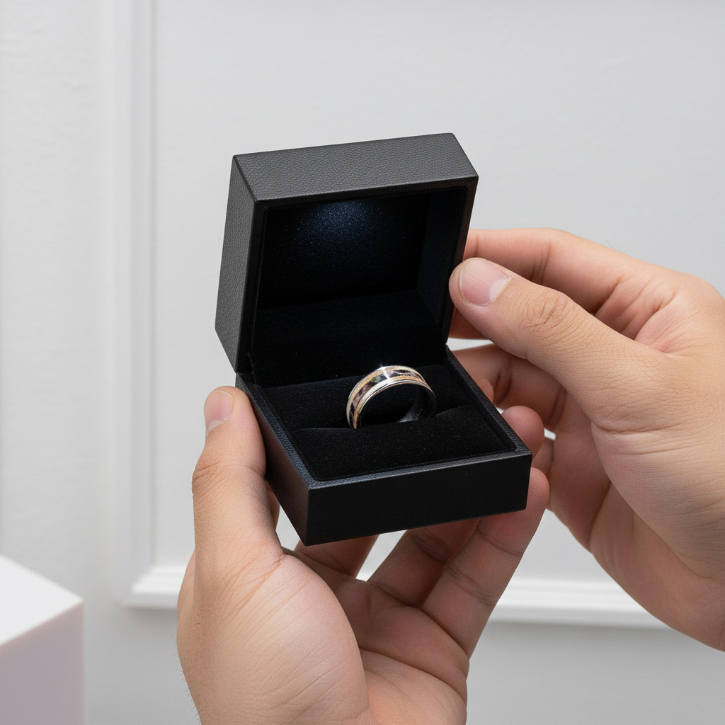 Antler Camouflage Granite Titanium Wedding Band-Black Diamonds New York