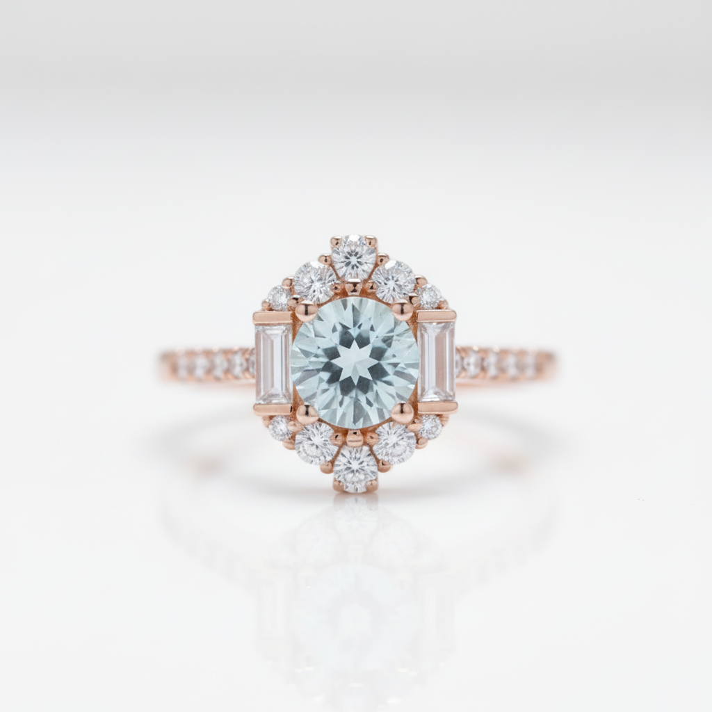 Aquamarine Birth Stone Engagement Ring-Black Diamonds New York