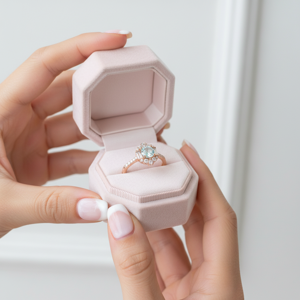 Aquamarine Birth Stone Engagement Ring-Black Diamonds New York