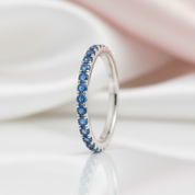 Art Deco Half Eternity Light Aquamarine Blue Wedding Band-Black Diamonds New York