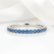 Art Deco Half Eternity Light Aquamarine Blue Wedding Band-Black Diamonds New York