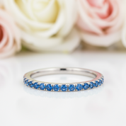 Art Deco Half Eternity Light Aquamarine Blue Wedding Band-Black Diamonds New York