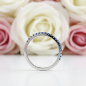 Art Deco Half Eternity Light Aquamarine Blue Wedding Band-Black Diamonds New York