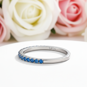 Art Deco Half Eternity Light Aquamarine Blue Wedding Band-Black Diamonds New York